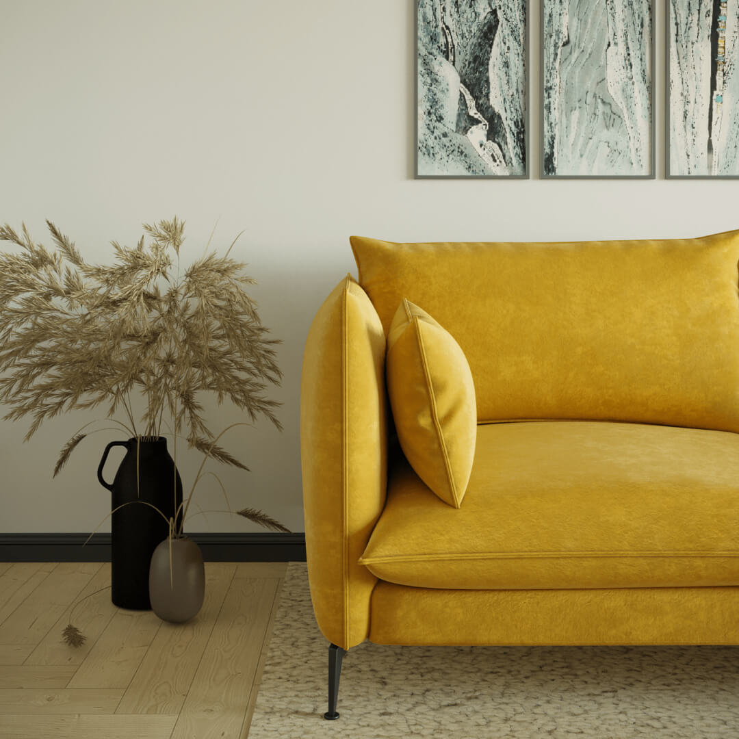 keren mustard- ספה דו מושבית מודרנית בגוון חרדל