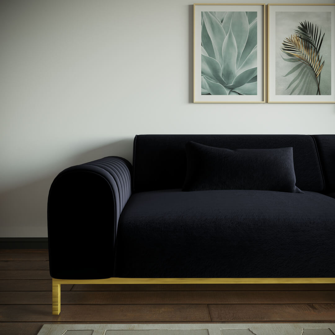 Rainbow black- ספה דו מושבית שחורה מודרנית עם בד קטיפה רחיץ