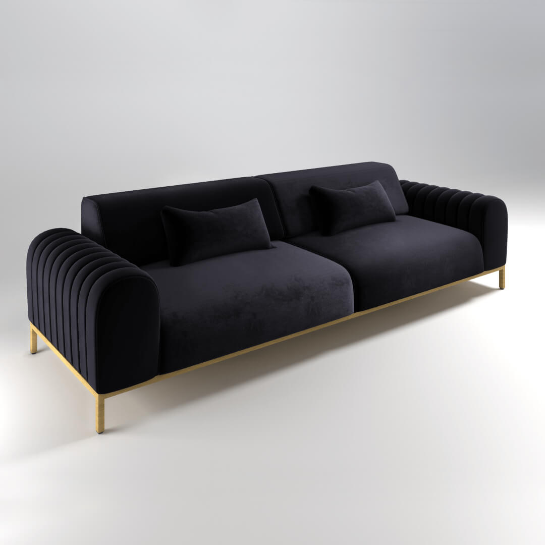 Rainbow black- ספה דו מושבית שחורה מודרנית עם בד קטיפה רחיץ